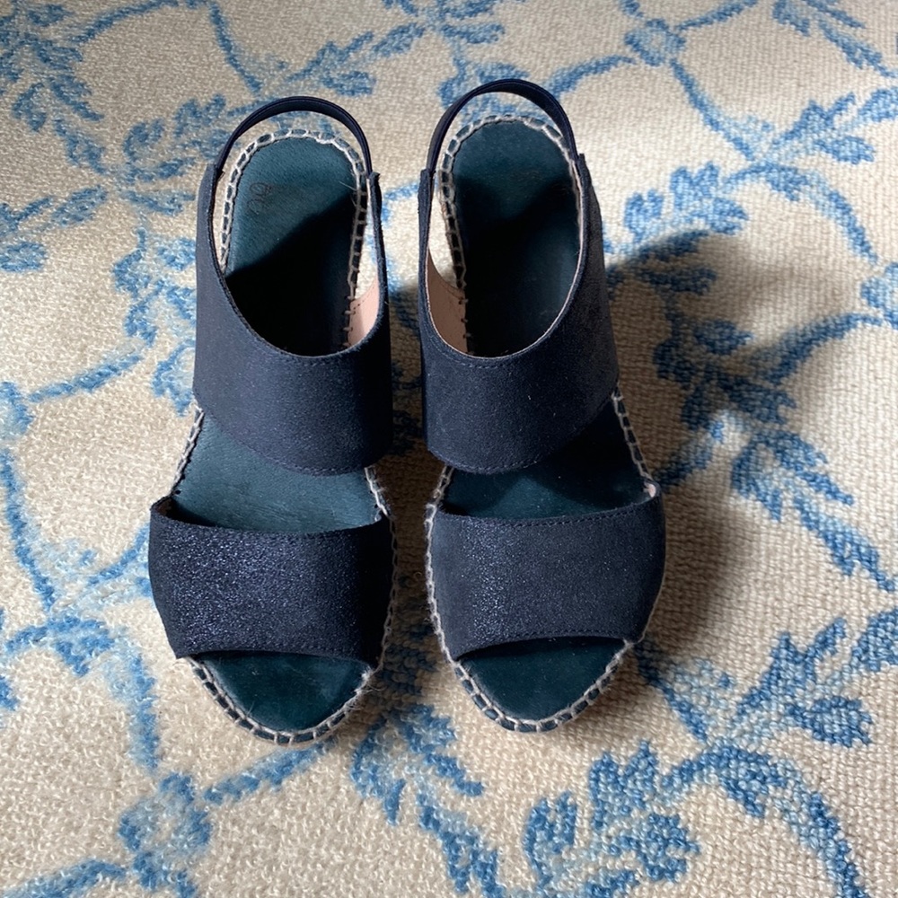 Andre Assous Navy Blue Open-Toe Espadrille Wedges